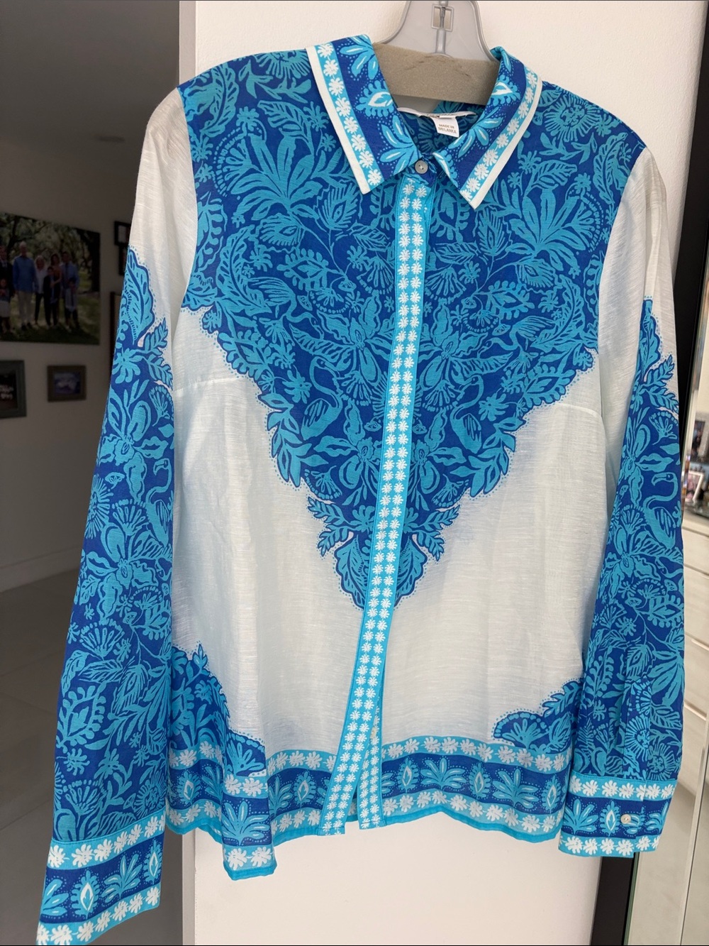 Lilly Pulitzer Blue and White Floral Button-Down Shirt